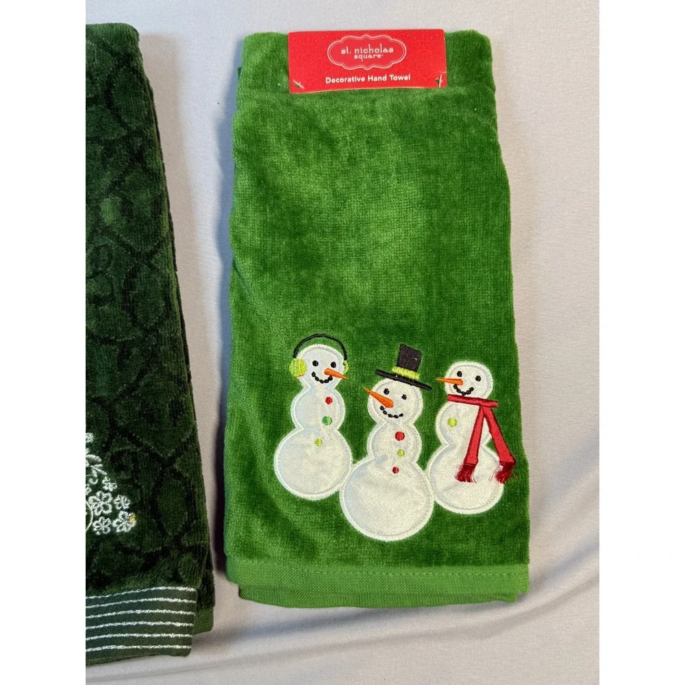 Lot of 5 St Nicholas Square Hand Guest‎ Towels Holiday Christmas Snowmen New